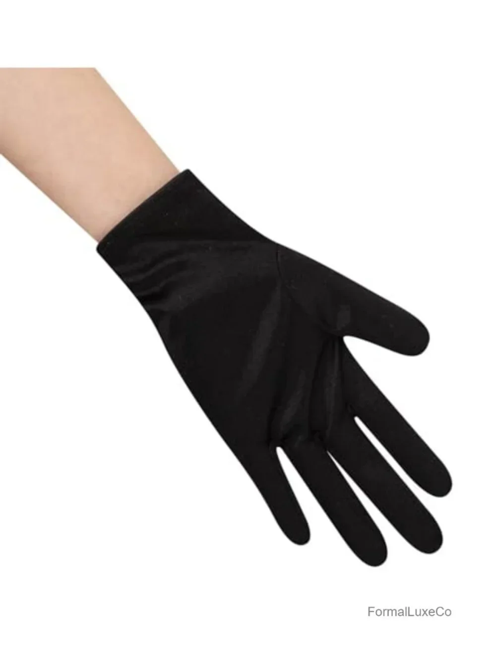 Women's Short Satin Gloves with Pearl Wrist, Tea Party, Wedding Bridal Gloves